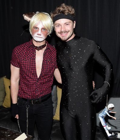 Chris Colfer and his boyfriend, Will Sherrod pose for photos at Matthew Morrison's annual Halloween and Birthday Party, at Hyde Club in Los Angeles.