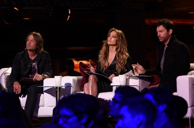 AMERICAN IDOL XIV: L-R: Judges, Keith Urban, Jennifer Lopez and Harry Connick, Jr, at House of Blues for the IDOL SHOWCASE airing Wednesday, Feb. 18 (8:00-9:01 PM ET/PT) and Thursday, Feb. 19 (8:00-9:00 PM ET/PT). CR: Michael Becker / FOX.  © 2015 FOX Broadcasting.