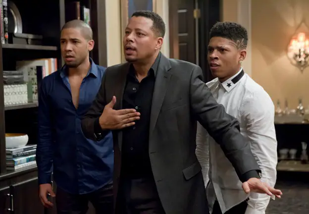 EMPIRE: Jamal (Jussie Smollet, L) and Hakeem (Bryshere Gray, R) listen to Lucious (Terrence Howard, C) make a confession in the "Sins of the Father" episode of EMPIRE airing Wednesday, March 11 (9:01-10:00 PM ET/PT) on FOX. ©2015 Fox Broadcasting Co. CR: FOX Chuck Hodes/FOX