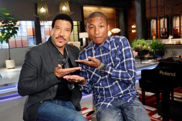 THE VOICE -- "Team Pharrell Battle Reality" -- Pictured: (l-r) Lionel Richie, Pharrell Williams -- (Photo by: Trae Patton/NBC) Premieres Monday, March 9 on NBC (8-10pm ET)