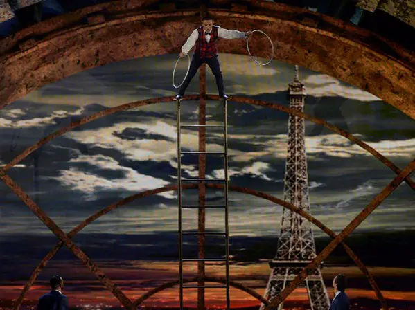 America's Got Talent 2015 - Uzeyer Novruzov falls from his ladder during trick - Semifinal 2