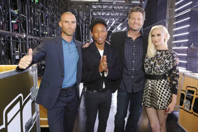 THE VOICE -- "Battle Rounds" -- Pictured: (l-r) Adam Levine, Pharrell Williams, Blake Shelton, Gwen Stefani -- (Photo by: Trae Patton/NBC)