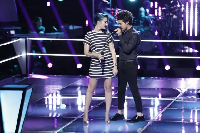 THE VOICE -- "Battle Rounds" -- Pictured: (l-r) Ellie Lawrence, Tim Atlas -- (Photo by: Tyler Golden/NBC)