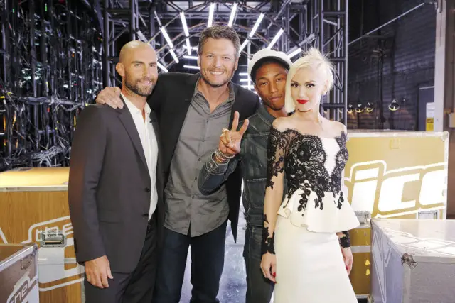 THE VOICE -- "Knockout Rounds" -- Pictured: (l-r) Adam Levine, Blake Shelton, Pharrell Williams, Gwen Stefani -- (Photo by: Trae Patton/NBC)