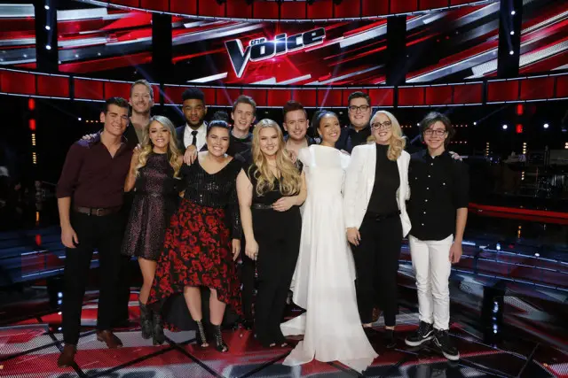 THE VOICE -- "Live Top 12" Episode 914A -- Pictured: (l-r) Zach Seabaugh, Barrett Baber, Emily Ann Roberts, Mark Hood, Madi Davis, Evan McKeel, Shelby Brown, Jeffery Austin, Amy Vachal, Jordan Smith, Korin Bukowski, Braiden Sunshine -- (Photo by: Trae Patton/NBC)