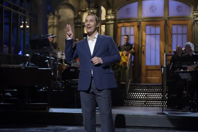 Matthew McConaughey Skits Saturday Night Live -- Pictured: Matthew McConaughey during the monologue on November 21, 2015 -- (Photo by: Dana Edelson/NBC)