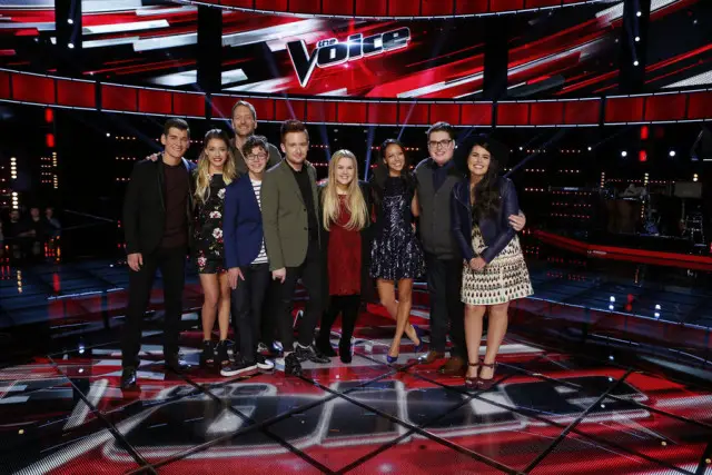 The Voice 9 Top 9 Power Rankings -- Pictured: (l-r) Zach Seabaugh, Emily Ann Roberts, Barrett Baber, Braiden Sunshine, Jeffery Austin, Shelby Brown, Amy Vachal, Jordan Smith, Madi Davis -- (Photo by: Trae Patton/NBC)