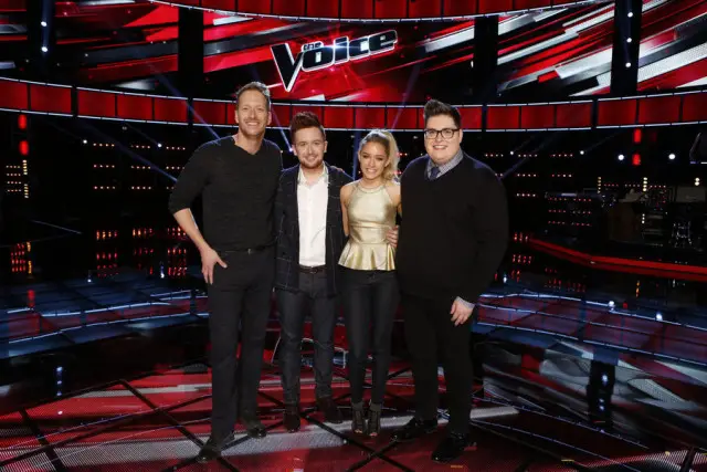 THE VOICE -- "Live Semis" Episode 917B -- Pictured: (l-r) Barrett Baber, Jeffery Austin, Emily Ann Roberts, Jordan Smith -- (Photo by: Trae Patton/NBC)