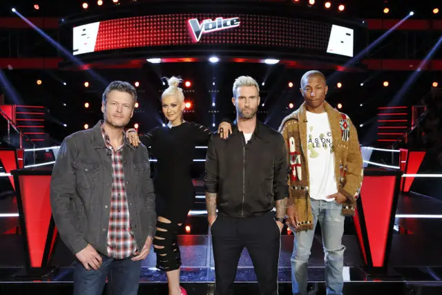 THE VOICE -- "Battle Rounds" -- Pictured: (l-r) Blake Shelton, Christina Aguilera, Adam Levine, Pharrell Williams -- (Photo by: Trae Patton/NBC)