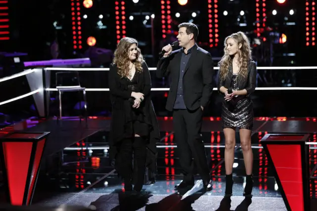 The Voice 10 Recap Knockouts Part 1 Live Blog -- Pictured: (l-r) Katie Basden, Carson Daly, Lacy Mandigo -- (Photo by: Tyler Golden/NBC)