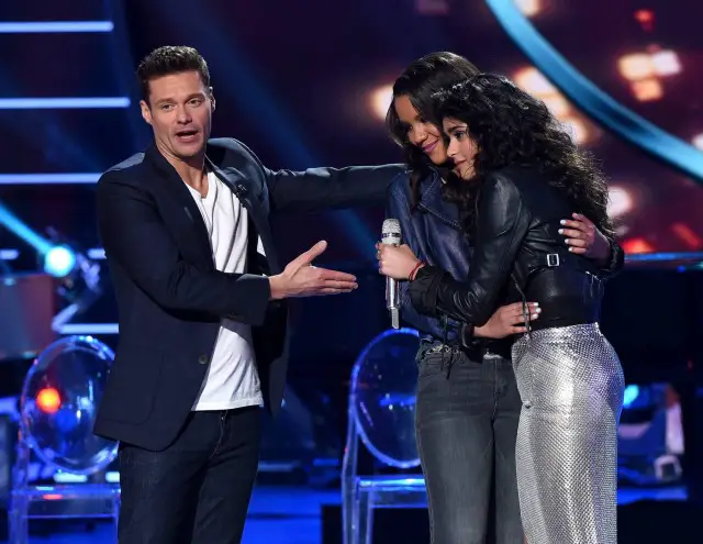 AMERICAN IDOL: Top 5: L-R: Host Ryan Seacrest announces eliminated contestant Tristan McIntosh with contestant Sonika Vaid on AMERICAN IDOL airing Thursday, March 17 (8:00-10:00 PM ET/PT) on FOX. © 2016 FOX Broadcasting Co. Cr: Ray Mickshaw/ FOX. This image is embargoed until Thursday, March 17,10:00PM PT / 1:00AM ET