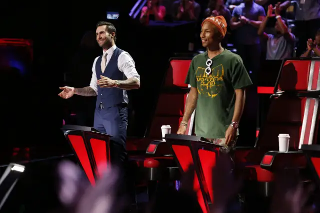 THE VOICE -- "Live Playoffs" Episode 1012B -- Pictured: (l-r) Adam Levine, Pharrell Williams -- (Photo by: Trae Patton/NBC)