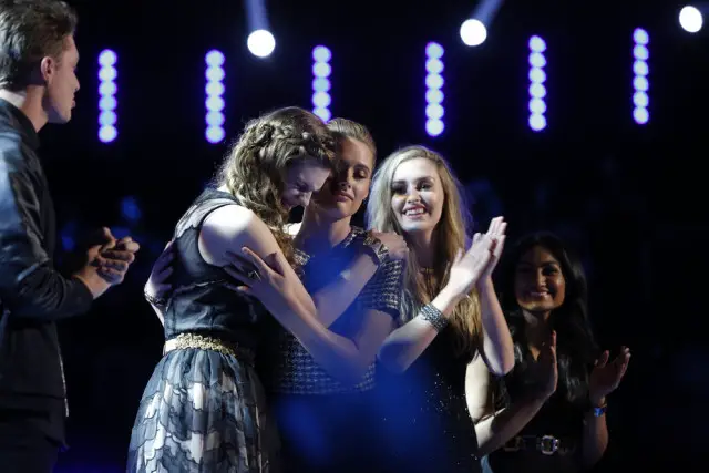 THE VOICE -- "Live Playoffs" Episode 1012C -- Pictured: (l-r) Emily Keener, Hannah Huston, Lacy Mandigo -- (Photo by: Trae Patton/NBC)