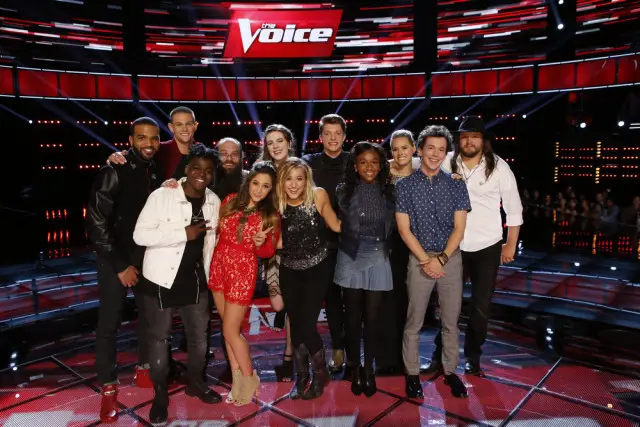 THE VOICE -- "Live Playoffs" Episode 1012C -- Pictured: (l-r) Bryan Bautista, Nick Hagelin, Paxton Ingram, Laith Al-Saadi, Alisan Porter, Emily Keener, Mary Sarah, Daniel Passino, Shalyah Fearing, Hannah Huston, Owen Danoff, Adam Wakefield -- (Photo by: Trae Patton/NBC)