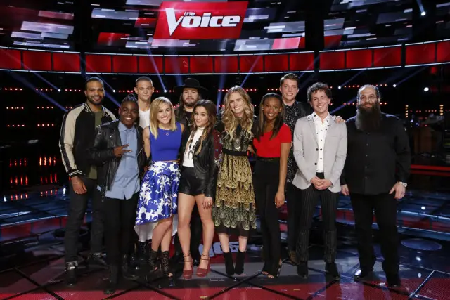 THE VOICE -- "Live Top 12" Episode 1013B -- Pictured: (l-r) Bryan Bautista, Paxton Ingram, Nick Hagelin, Mary Sarah, Adam Wakefield, Alisan Porter, Hannah Huston, Shalyah Fearing, Daniel Passino, Owen Danoff, Laith Al-Saadi -- (Photo by: Trae Patton/NBC)