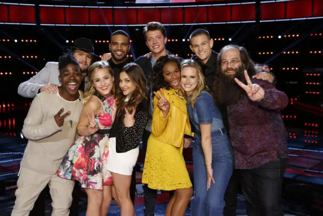 THE VOICE -- "Live Top 11" Episode 1014B -- Pictured: (l-r) Paxton Ingram, Adam Wakefield, Mary Sarah, Bryan Bautista, Alisan Porter, Daniel Passino, Shalyah Fearing, Hannah Huston, Nick Hagelin, Laith Al-Saadi -- (Photo by: Trae Patton/NBC)