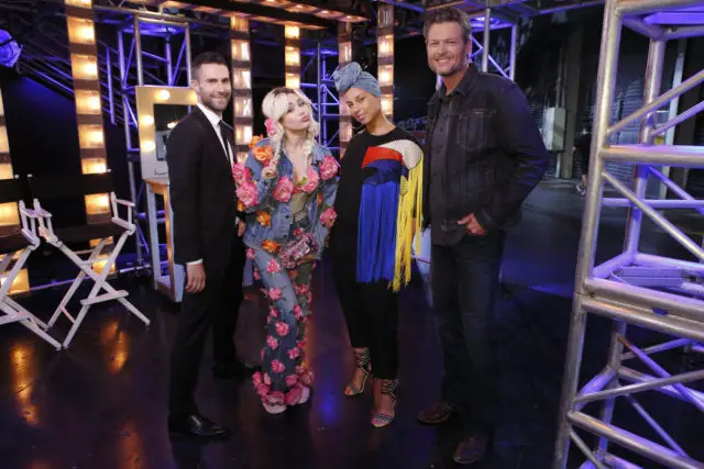 THE VOICE -- "Blind Auditions" -- Pictured: (l-r) Adam Levine, Miley Cyrus, Alicia Keys, Blake Shelton -- (Photo by: Trae Patton/NBC)