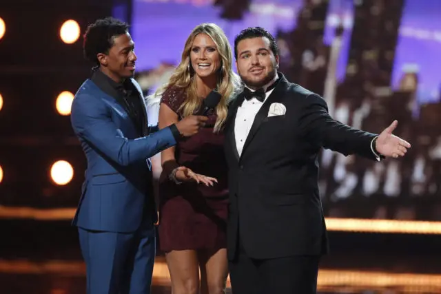 AMERICA'S GOT TALENT -- "Live Semi-Finals 1" Episode: 1119 -- Pictured: (l-r) Nick Cannon, Heidi Klum, Sal Valentinetti -- (Photo by: Trae Patton/NBC)