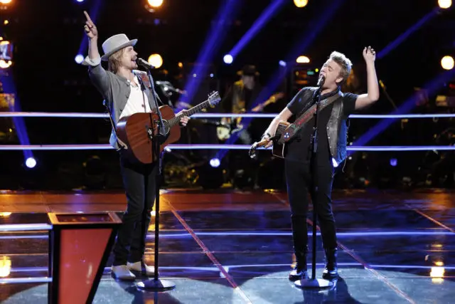 THE VOICE -- "Battle Rounds" -- Pictured: (l-r) Austin Allsup, Preston James -- (Photo by: Tyler Golden/NBC)