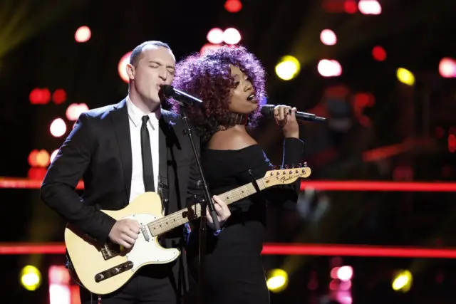 THE VOICE -- "Battle Rounds" -- Pictured: (l-r) Aaron Gibson, SaRayah -- (Photo by: Tyler Golden/NBC)