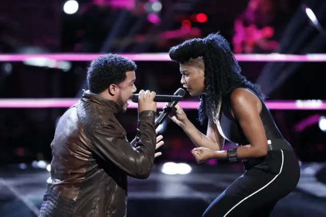 THE VOICE -- "Battle Rounds" -- Pictured: (l-r) Ethan Tucker, Courtney Harrell -- (Photo by: Tyler Golden/NBC)