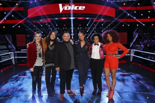 THE VOICE -- "Knockout Rounds" -- Pictured: (l-r) Kylie Rothfield, Josh Halverson, Christian Cuevas, Alicia Keys, We McDonald, SaRayah -- (Photo by: Trae Patton/NBC)