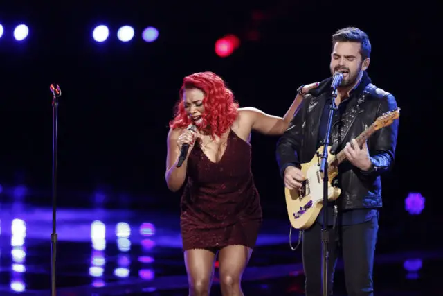 THE VOICE -- "Live Semi Finals" Episode 1117A -- Pictured: (l-r) Ali Caldwell, Brendan Fletcher -- (Photo by: Tyler Golden/NBC)