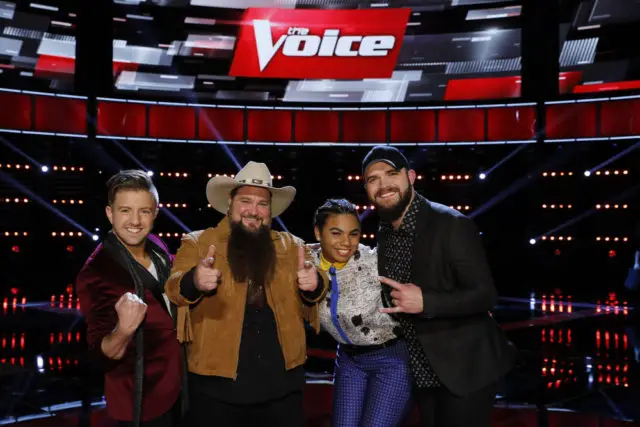 THE VOICE -- "Live Semi Finals" Episode: 1117B -- Pictured: (l-r) Billy Gilman, Sundance Head, We McDonald, Josh Gallagher -- (Photo by: Trae Patton/NBC)