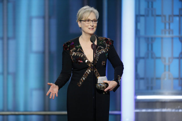 74th ANNUAL GOLDEN GLOBE AWARDS -- Pictured: Meryl Streep, recipient of the Cecil B. Demille Award at the 74th Annual Golden Globe Awards held at the Beverly Hilton Hotel on January 8, 2017 -- (Photo by: Paul Drinkwater/NBC)