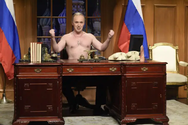 SATURDAY NIGHT LIVE -- "Aziz Ansari" Episode 1716 -- Pictured: Beck Bennett as Russian President Vladimir Putin during the "Vladimir Putin Cold Open" sketch on January 21st, 2017 -- (Photo by: Will Heath/NBC)