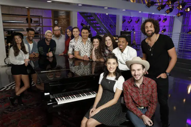 THE VOICE -- "Team Adam Battle Reality" -- Pictured: (l-r) Sheena Brook, Kawan Debose, Adam Levine, Jesse Larson, Gaby Borromeo, Mark Isaiah, Julien Martinez, Nala Price, Josh West, Hanna Eyre, Malik Davage, Taylor Alexander, Johnny Hayes -- (Photo by: Trae Patton/NBC)