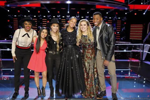 THE VOICE -- "Knockout Rounds" -- Pictured: (l-r) Vanessa Ferguson, Anatalia Villaranda, Stephanie Rice, Alicia Keys, Ashley Levin, Chris Blue -- (Photo by: Trae Patton/NBC)