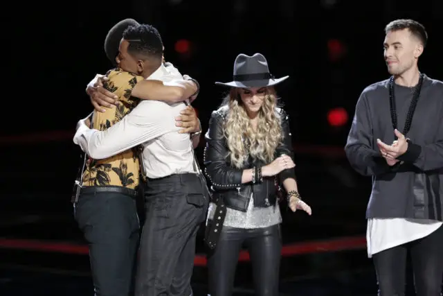 THE VOICE -- "Live Top 12" Episode 1215B -- Pictured: (l-r) TSoul, Chris Blue, Stephanie Rice, Hunter Plake -- (Photo by: Tyler Golden/NBC)