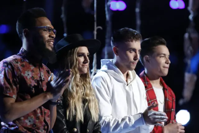 THE VOICE -- "Live Top 11" Episode: 1216B -- Pictured: (l-r) TSoul, Stephanie Rice, Hunter Plake, Mark Isaiah -- (Photo by: Trae Patton/NBC)