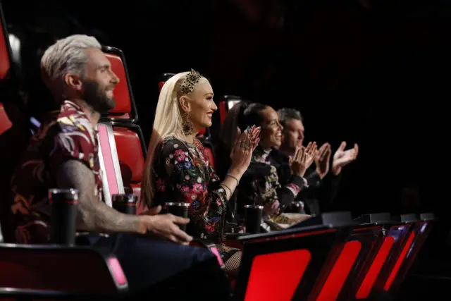 THE VOICE -- "Live Top 10" Episode: 1217B -- Pictured: (l-r) Adam Levine, Gwen Stefani, Alicia Keys, Blake Shelton -- (Photo by: Trae Patton/NBC)