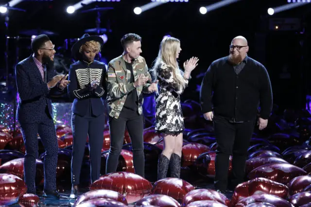 THE VOICE -- "Live Semi Finals" Episode 1218B -- Pictured: (l-r) TSoul, Vanessa Ferguson, Hunter Plake, Brennley Brown, Jesse Larson -- (Photo by: Tyler Golden/NBC)