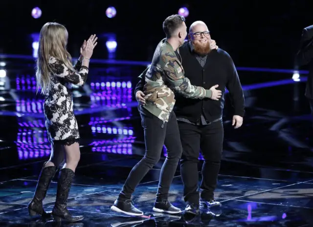 THE VOICE -- "Live Semi Finals" Episode 1218B -- Pictured: (l-r) Brennley Brown, Hunter Plake, Jesse Larson -- (Photo by: Tyler Golden/NBC)