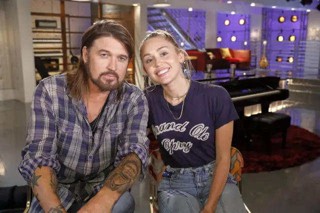 THE VOICE -- "Battle Reality" -- Pictured: (l-r) Billy Ray Cyrus, Miley Cyrus -- (Photo by: Trae Patton/NBC)