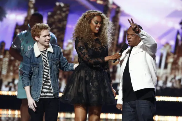 AMERICA'S GOT TALENT -- "Live Results 4" -- Pictured: (l-r) Chase Goehring, Tyra Banks, Mike Yung -- (Photo by: Trae Patton/NBC)