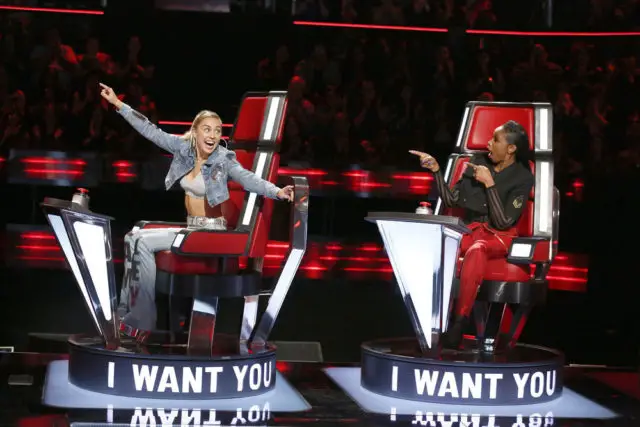 THE VOICE -- "Blind Auditions" -- Pictured: (l-r) Miley Cyrus, Jennifer Hudson -- (Photo by: Trae Patton/NBC)