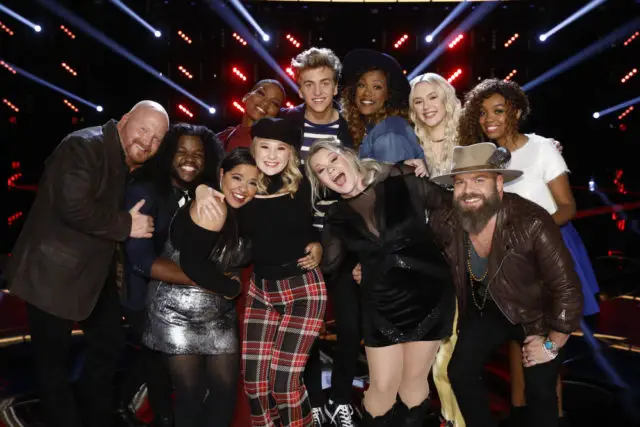 THE VOICE -- "Live Top 12" Episode 1317B -- Pictured: (l-r) Red Marlow, Davon Fleming, Brooke Simpson, Janice Freeman, Addison Agen, Noah Mac, Ashland Craft, Keisha Renee, Chloe Kohanski, Adam Cunningham, ShiAnn Jones -- (Photo by: Trae Patton/NBC)