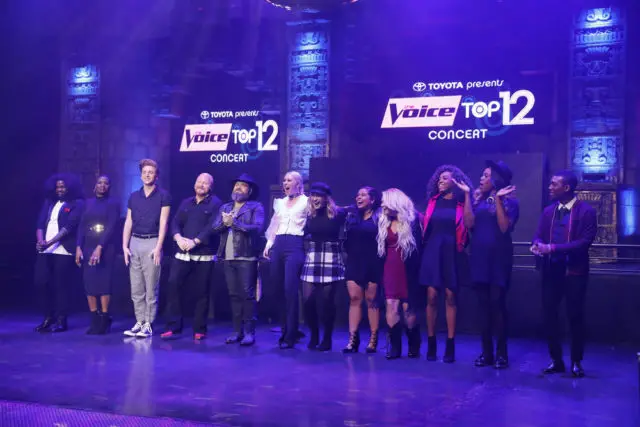 THE VOICE -- "Season 13 Top 12 Concert" -- Pictured: (l-r) Davon Fleming, Janice Freeman, Noah Mac, Red Marlow, Adam Cunningham, Chloe Kohanski, Addison Agen, Brooke Simpson, Ashland Craft, ShiAnn Jones, Keisha Renee, Jon Mero at The Mayan Theatre in Los Angeles, CA on November 16, 2017 -- (Photo by: Trae Patton/NBC)