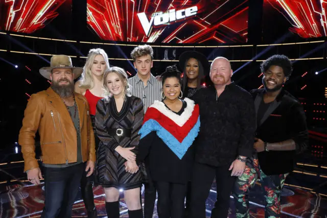 THE VOICE -- "Live Top 10" Episode 1319B -- Pictured: (l-r) Adam Cunningham, Chloe Kohanski, Addison Agen, Noah Mac, Brooke Simpson, Keisha Renee, Red Marlow, Davon Fleming -- (Photo by: Trae Patton/NBC)