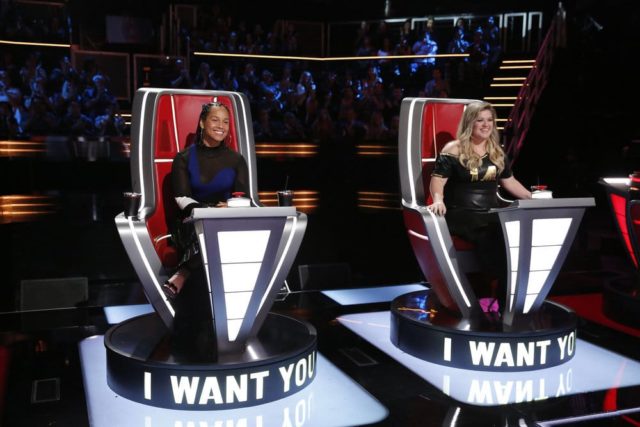 THE VOICE -- "Blind Auditions" Episode 1406 -- Pictured: (l-r) Alicia Keys, Kelly Clarkson -- (Photo by: Trae Patton/NBC)