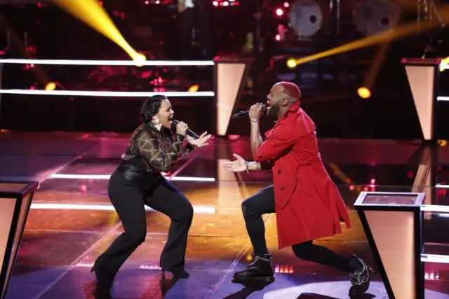 THE VOICE -- "Battle Rounds" -- Pictured: (l-r) Sharane Callister, Jamai -- (Photo by: Tyler Golden/NBC)