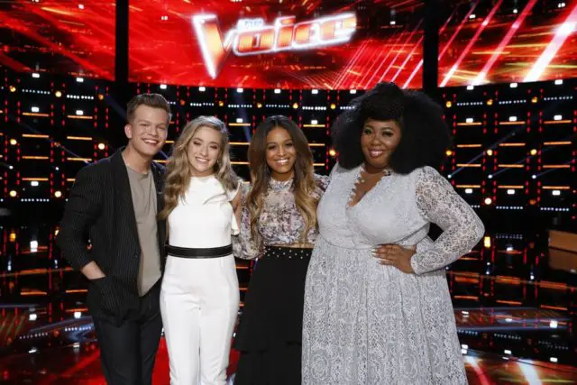 THE VOICE -- "Live Semi Finals" Episode 1418B -- Pictured: (l-r) Britton Buchanan, Brynn Cartelli, Spensha Baker, Kyla Jade -- (Photo by: Trae Patton/NBC)