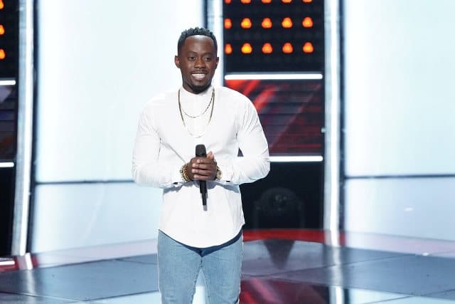 THE VOICE -- ?Blind Auditions? Episode 1506 -- Pictured: Funsho -- (Photo by: Tyler Golden/NBC)