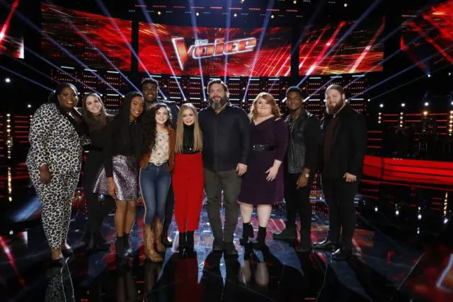 THE VOICE -- "Live Top 11 Results" Episode 1516B -- Pictured: (l-r) Kymberli Joye, Reagan Strange, Kennedy Holmes, Kirk Jay, Chevel Shepherd, Sarah Grace, Dave Fenley, Makenzie Thomas, DeAndre Nico, Chris Kroeze -- (Photo by: Trae Patton/NBC)