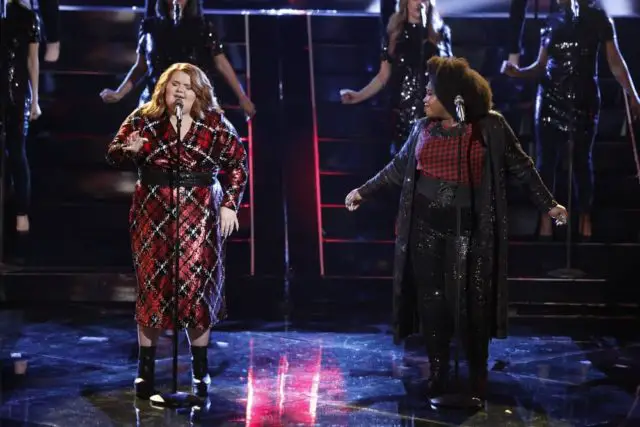 THE VOICE -- "Live Semi Finals" Episode 1518A -- Pictured: (l-r) MaKenzie Thomas, Kymberli Joye -- (Photo by: Tyler Golden/NBC)