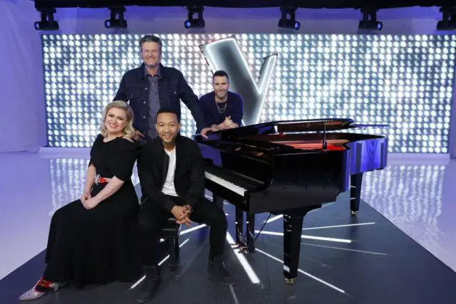 THE VOICE -- Season 16 -- Pictured: (l-r) Kelly Clarkson, Blake Shelton, John Legend, Adam Levine -- (Photo by: Trae Patton/NBC)